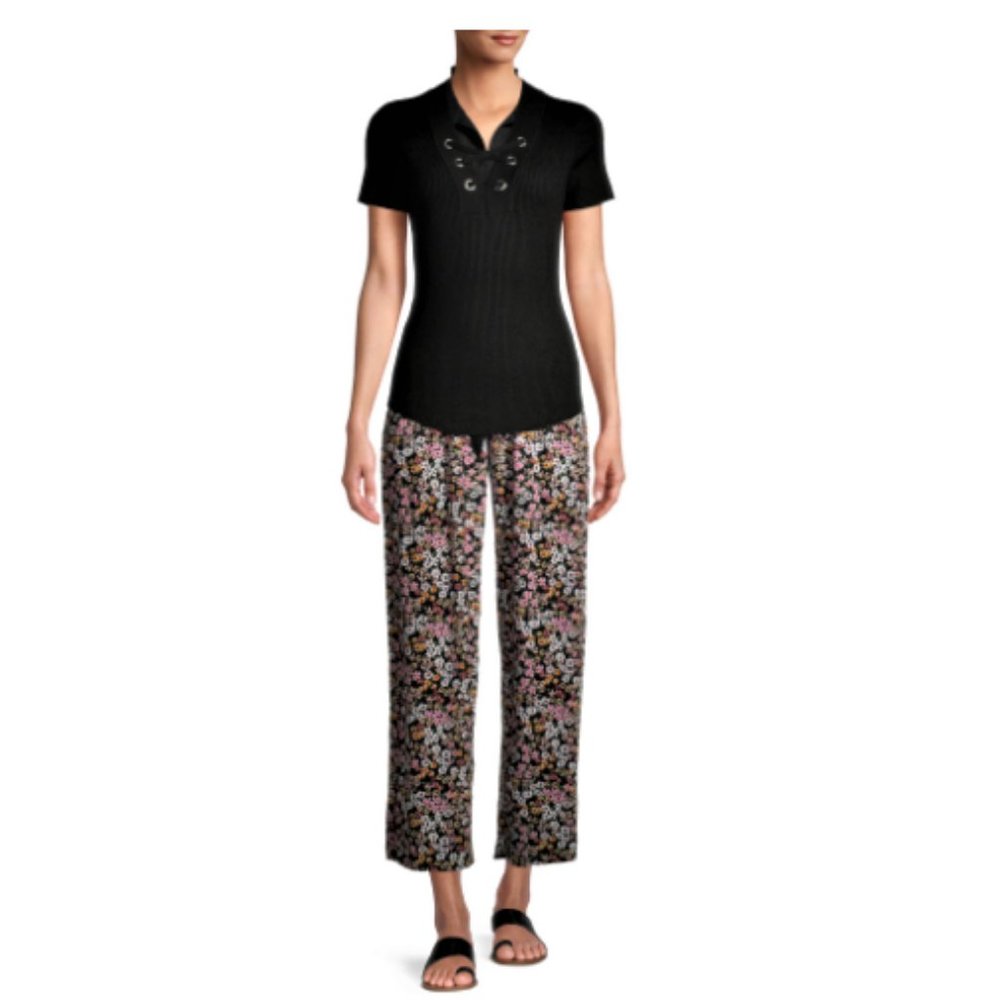 Women's Floral Wide Leg Cropped Pants XL